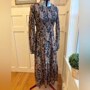 MINKPINK Black and Brown Paisley Midi Dress Small Bohemian Western